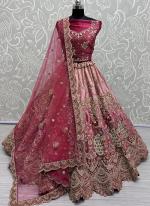 Velvet Pink Bridal Wear Embroidery Work Lehenga Choli